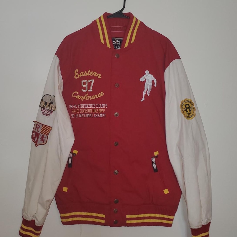 Vintage Men's Red USA Rugby Twill Varsity Jacket (RN# 119921)